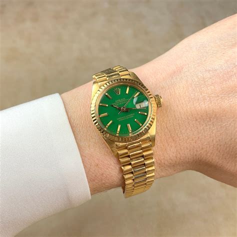 women's gold rolex green face|Rolex 18 ct everose gold.